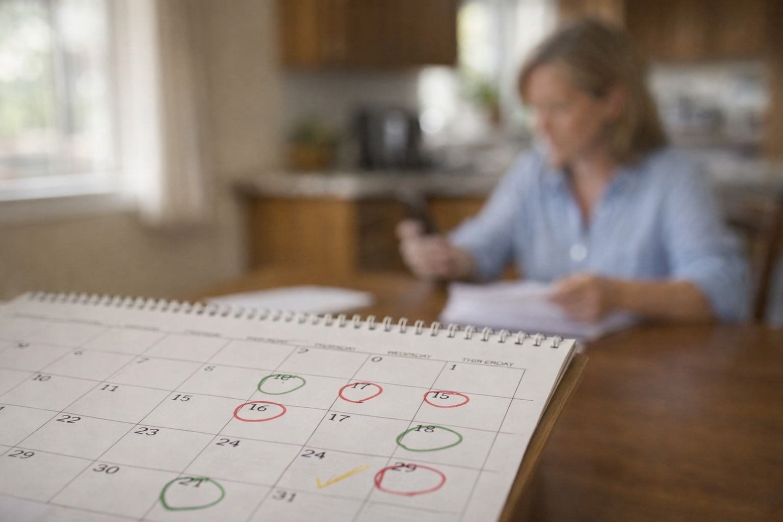 Calendar showing timeline planning for caregiver approval