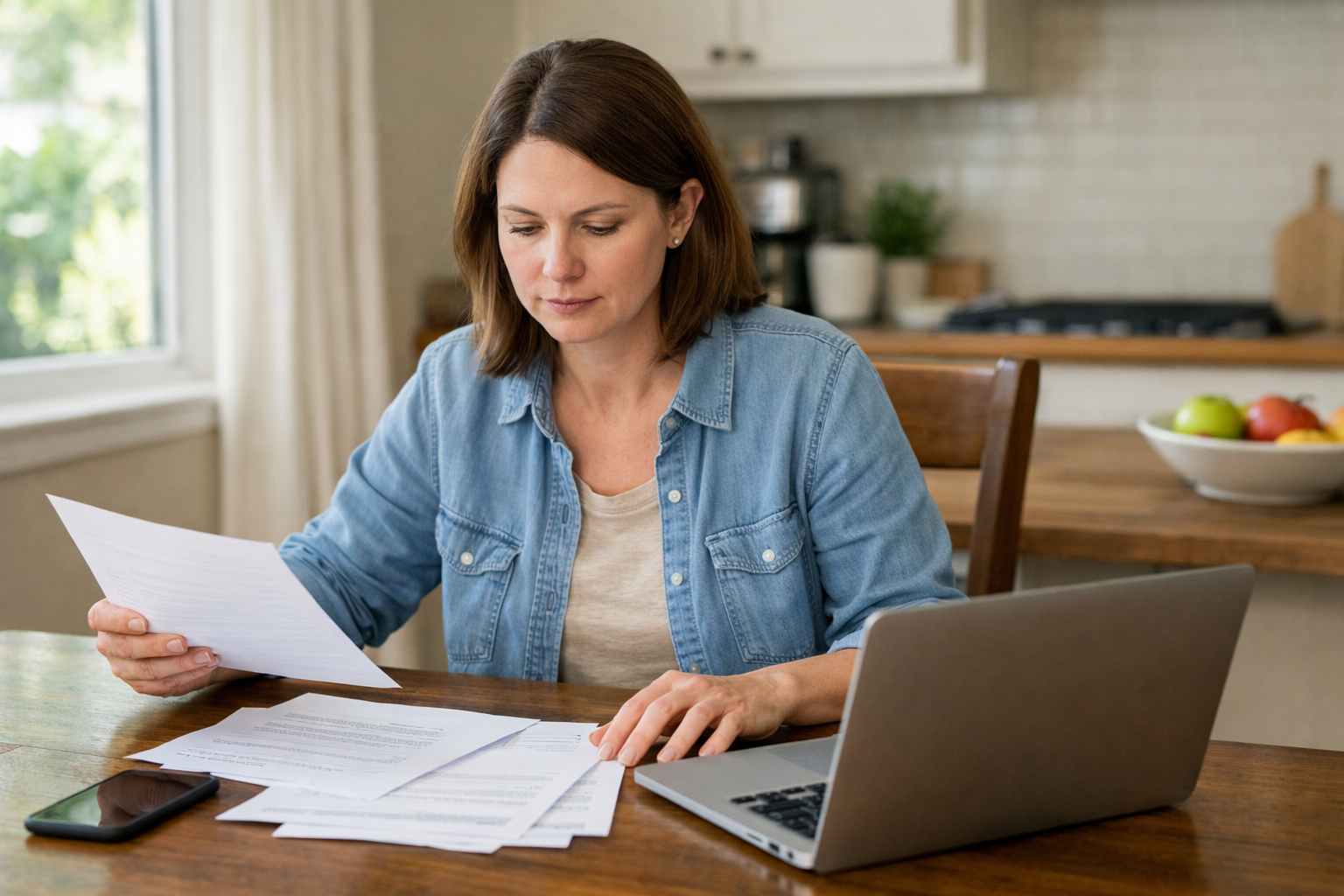 Person reviewing Medicaid documents at home