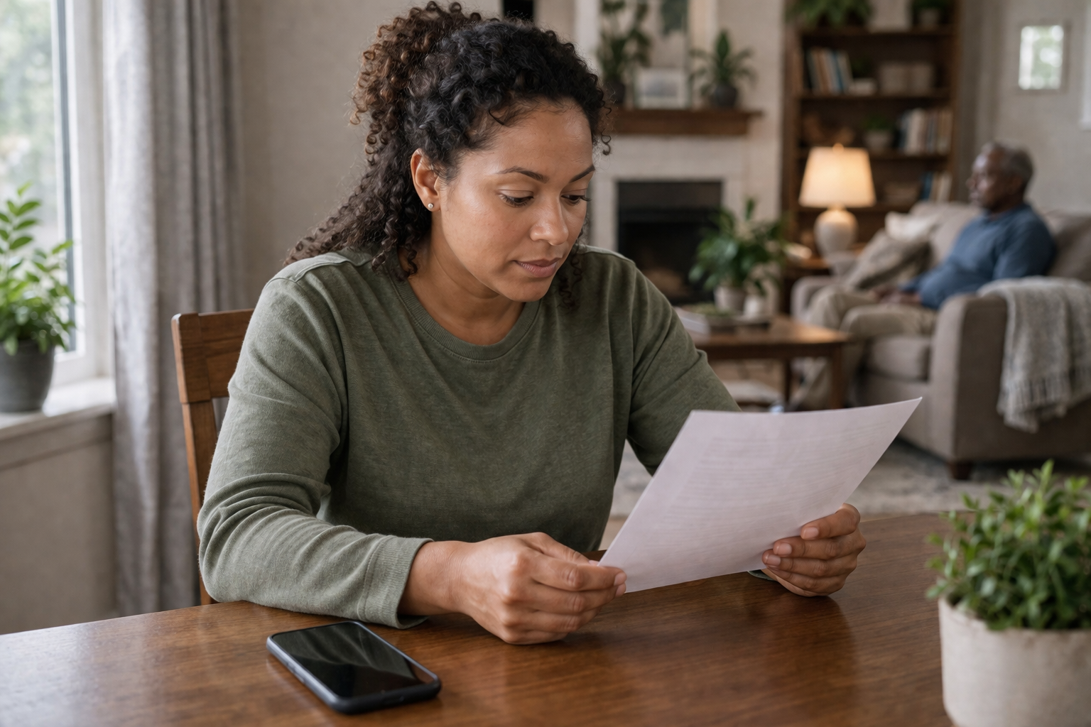 Person reviewing a denial letter at home